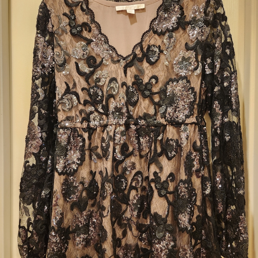 Boston Proper Black Sequin Lace Top